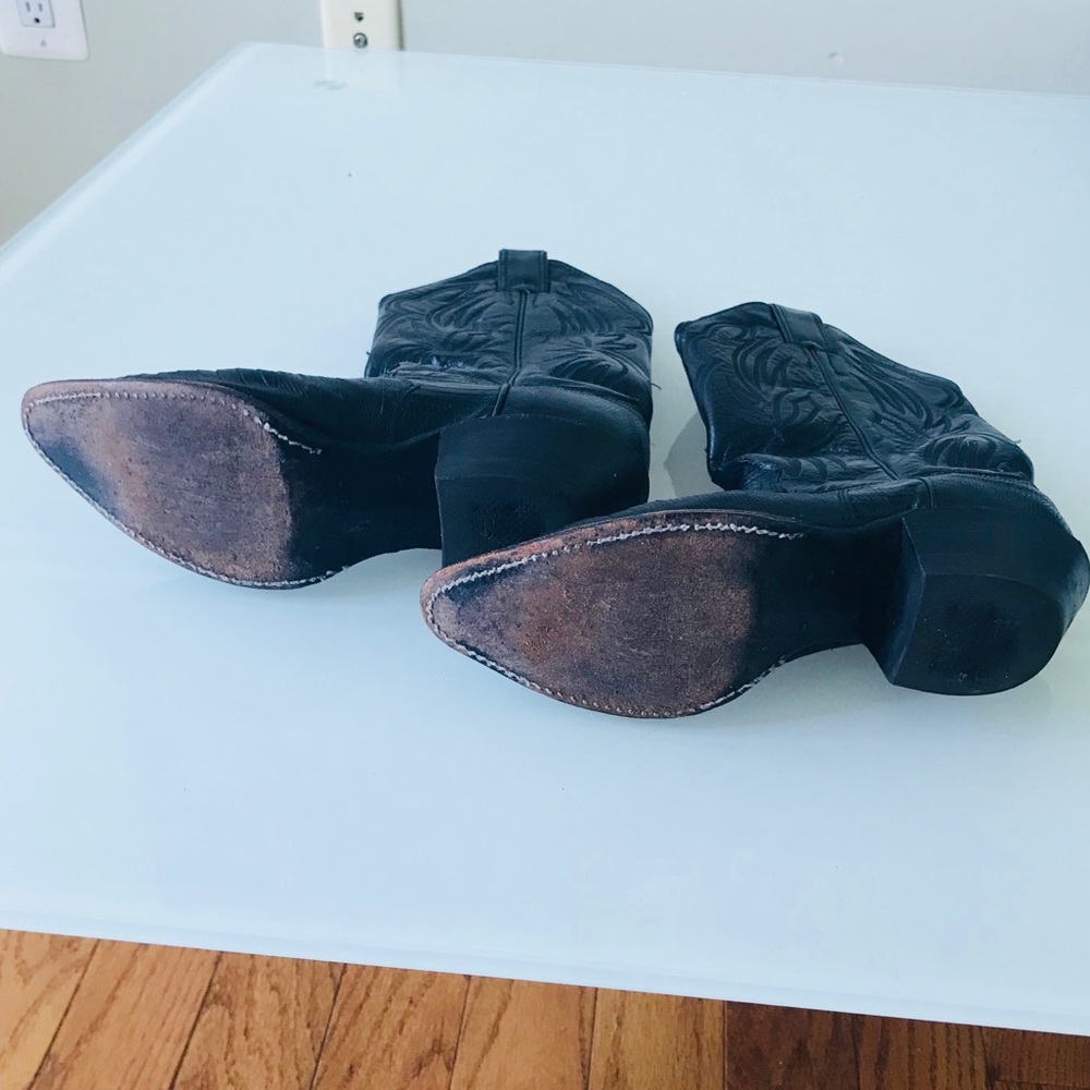 Justin Black Leather Cowboys Boots Size 6B - Picture 4 of 8